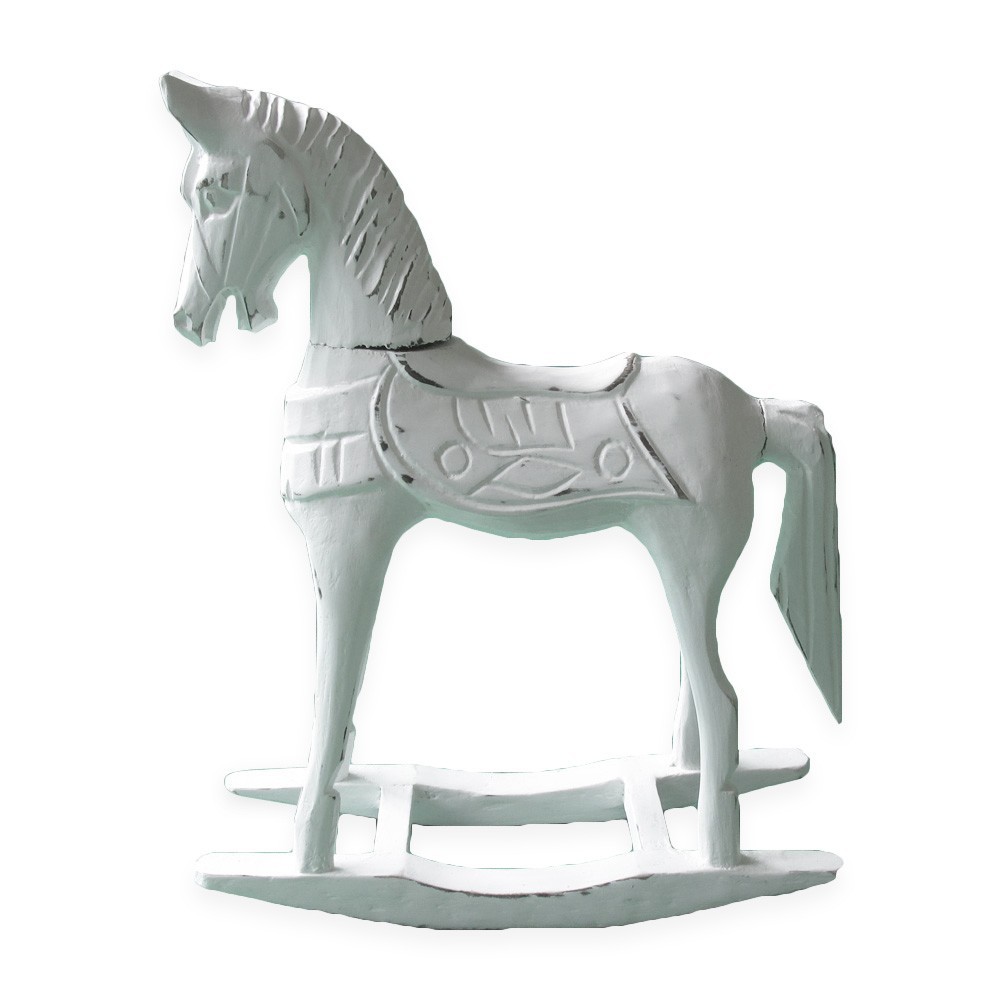 Ornamental Rocking Horse White Wash Wooden 39x10x32cm