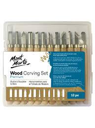 Mont Marte Wood Carving Tool Set 12pc Hobby Craft DIY 