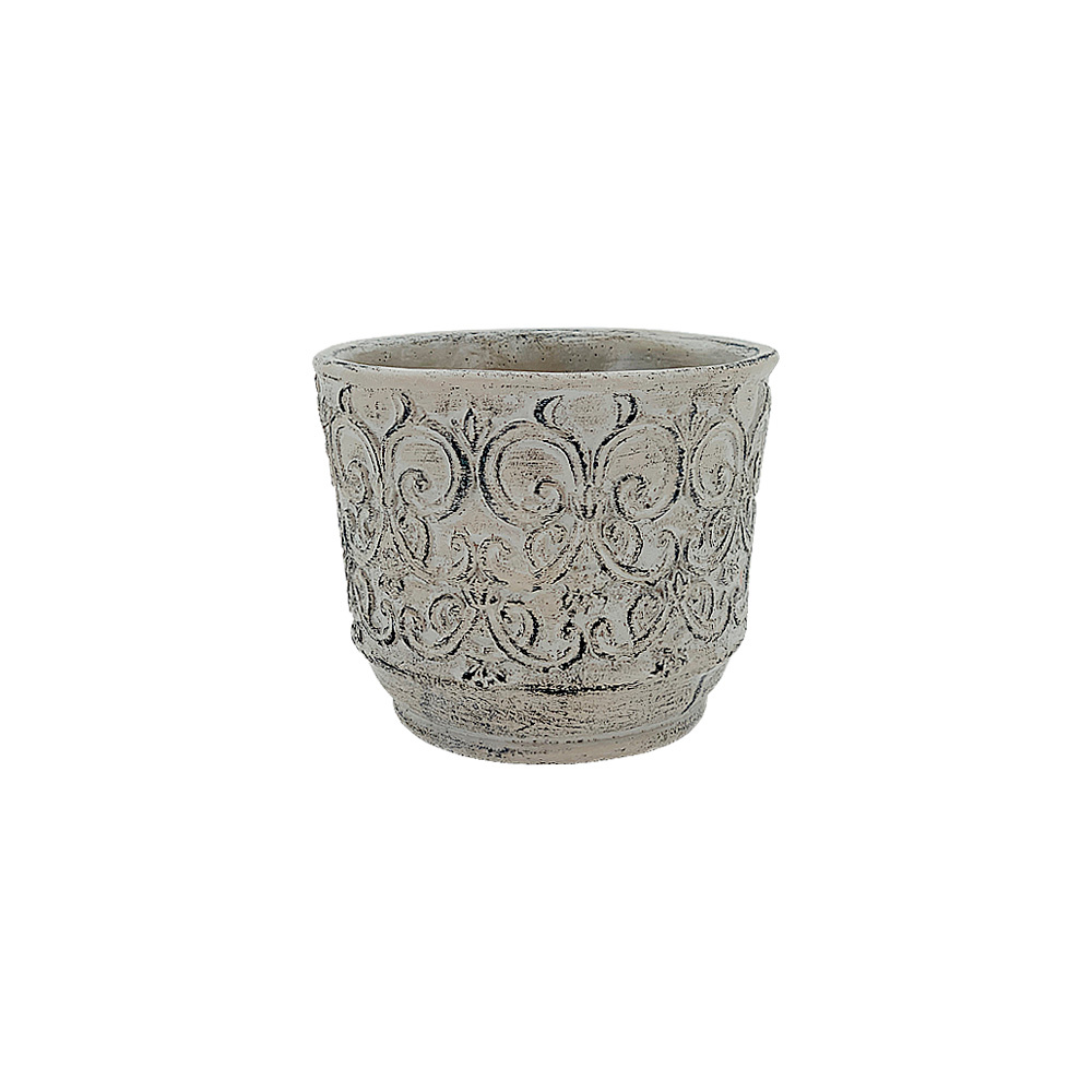 1pce Vintage White Antique Style Flower Pot Cement Deco Round 14x11.5cm