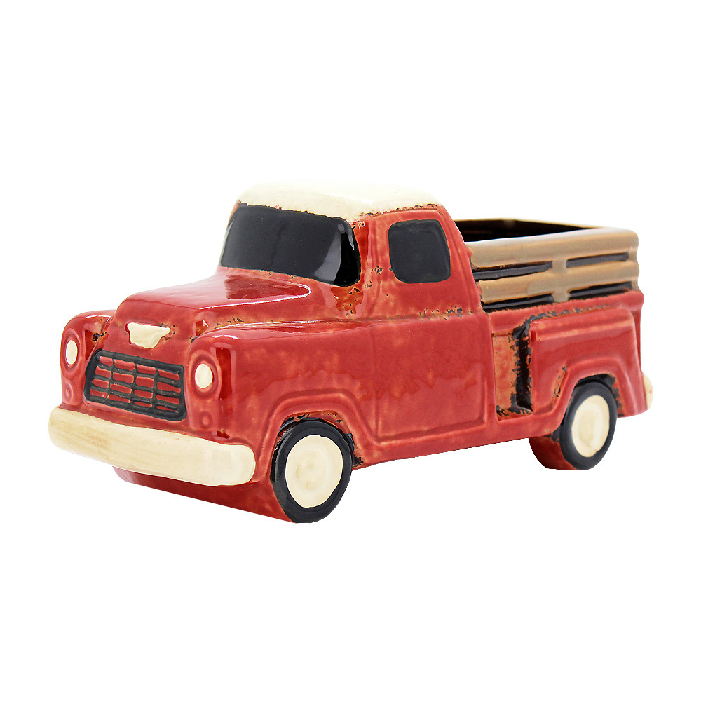1pce Ceramic Planter Red Truck (No Hole) 25x11x12cm Flower Pot Succulents