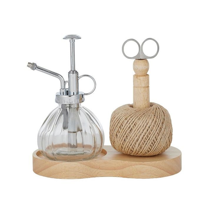 4pce Meg 19cm Wooden Twine Holder with Snips/Scissors & Plant Sprayer