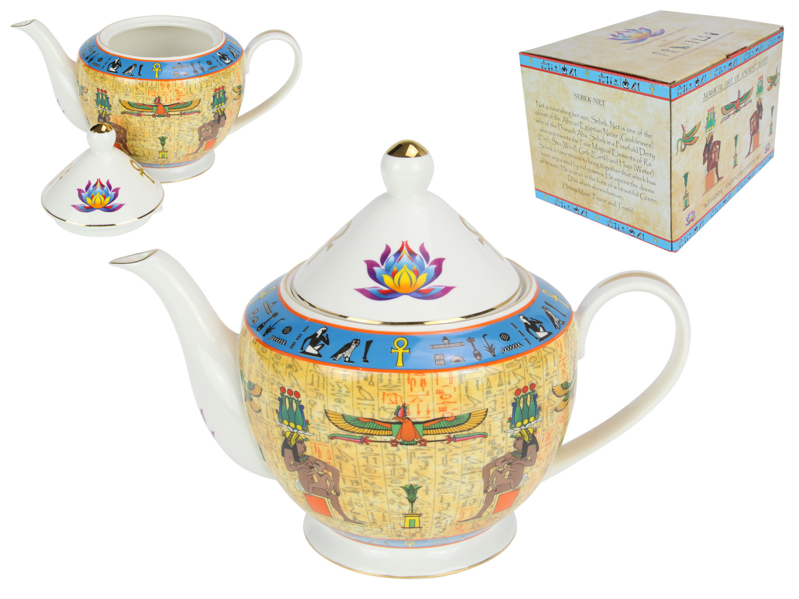 1pce 1.6L White Sekik & Vulture Ancient Egyptian Art Teapot Gift China