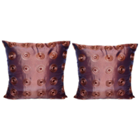 2x 40cm Cushions Set Cover Burgundy with Retro Circles With Inserts Polyester 