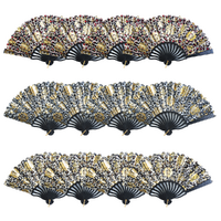 24x Hand Fans Bulk Metallic Print Black 40cm Handheld Costume Accessory