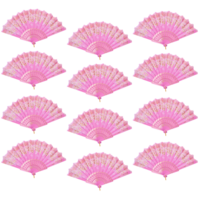 12pce Pink Glitter Hand Fan Beautiful Colour Butterfly Design Fold Out Party