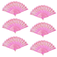 6pce Pink Glitter Hand Fan Beautiful Colour Butterfly Design Fold Out Party