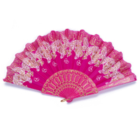 Hot Pink Glitter Hand Fan Beautiful Colour Butterfly Design Fold Out Party
