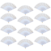 12pce White Glitter Hand Fan Beautiful Colour Butterfly Design Fold Out Party