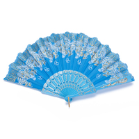 Blue Glitter Hand Fan Beautiful Colour Butterfly Design Fold Out Party