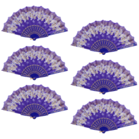 6pce Purple Glitter Hand Fan Beautiful Colour Butterfly Design Fold Out Party