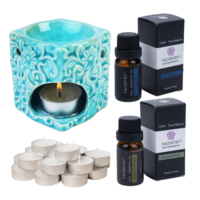 Sage & Eucalyptus Essential Oil Burner Kit with 10pce Tealight Candles