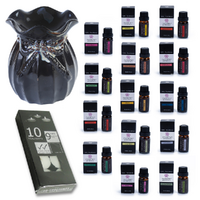 Oil Burner Kit + 14 Essential Oils Scents & 10 Tealight Candles, Black Bow
