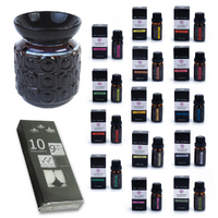 Oil Burner Kit + 14 Essential Oils Scents & 10 Tealight Candles, Black Round