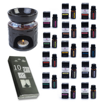 Oil Burner Kit + 14 Essential Oils Scents & 10 Tealight Candles, Black Round
