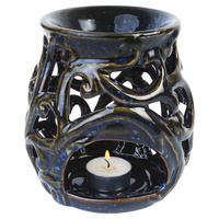 Oil Burner 15cm Large Statement Piece Vintage Design w/ Large Holding Cup - Blue