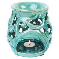 Oil Burner 15cm Large Statement Piece Vintage Design w/ Large Holding Cup - Green