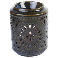 Oil Burner 15cm Large Cylinder Design w/ Lge Holding Cup Glazed Ceramic - Blue