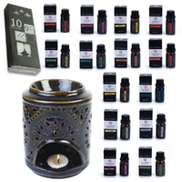 Oil Burner Kit + 14 Essential Oils Scents & 10 Tealight Candles, Black Cylinder