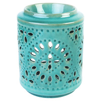 Oil Burner 15cm Large Cylinder Design w/ Lge Holding Cup Glazed Ceramic - Green