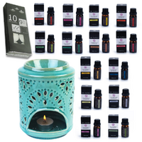 Oil Burner Kit + 14 Essential Oils Scents & 10 Tealight Candles, Green Cylinder