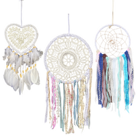 Trio of Dream Catchers with White, Lace, Ribbon, Feathers Features Gift Set 3pce