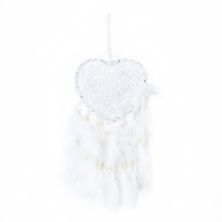  1pce 17cm Heart Shaped Dream Catcher with White Doily and Feathers Valentine Romantic