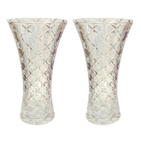 Glass Flower Vase In Ornate Vintage Style 24cm 2 Piece Bundled Set 