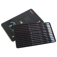  Superior 12pce Artist Charcoal Pencils In Metal Tin 4 Hard, 4 Medium, 4 Soft