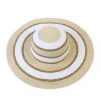 1pce Beige Wide Brim Hat Summer Party & Events Essential Gold Trim