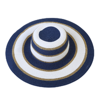 1pce Blue Wide Brim Hat Summer Party & Events Essential Gold Trim