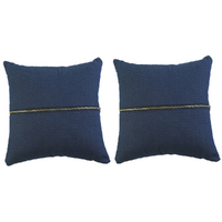 2x Cushions Denim Blue Chunky Zip Feature with Insert 45cm Square