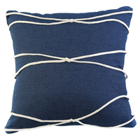 45cm Denim Blue Cushion Cover with Insert & Rope Motif Design