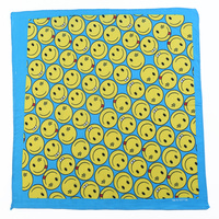  1pce Bandana 54x54cm - Crazy Smiley Face Blue and Yellow Design