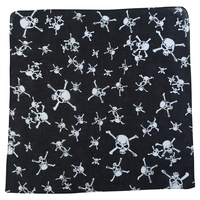 Bandana Skulls & Cross Bones on Black 1pce 54cm 100% Cotton Head Wrap Scarf