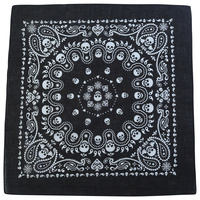 Bandana Skulls & Cross Bones #2 Black Paisley 54cm 100% Cotton Head Wrap Scarf