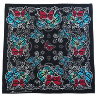 Bandana Butterflies on Black Paisley 1pce 54cm 100% Cotton Head Wrap Scarf