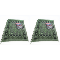 2x Green Boho Throw Rug, Table Cloth, Picnic, Camping Blanket 180x200cm 