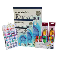 Mont Marte Watercolour Artist Bundle Set, Pads, Half Pan, Cake Set, 11 Brushes