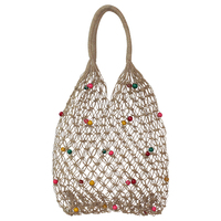 1pce 65cm Carry Tote Shopping Bag Rainbow Beads Seagrass Woven Hessian Style