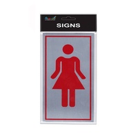 Female Toilet Sign Silver / Red Brushed Steel 15x8cm