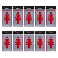 10pce Female Toilet 15cm Signs Set Silver/Black Brushed Steel Self Adhesive