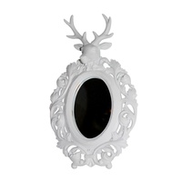 50x30cm Mirror with White Deer Head in a Satin Finish