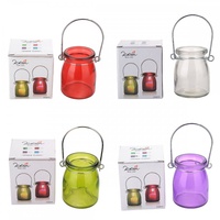 Glass with Metal Hanger Tealight Holder in Bright Colours Party Theming 8.5x6.5cm