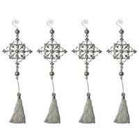 4x Wedding Tassels Set Hanging Cross Design Decoration Metal Silver w/ Pearls 30cm