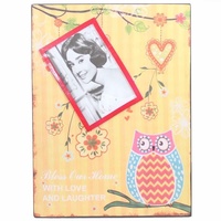 35cm Yellow Owl Metal Magnetic Photo / Picture Frame Hanging Vintage Style