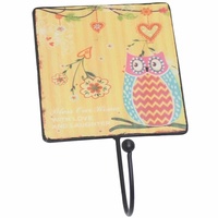 18cm Inspirational Yellow Owl Metal Wall Hook Hanging Vintage Style Home