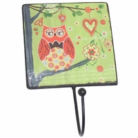 18cm Inspirational Green Owl Metal Wall Hook Hanging Vintage Style