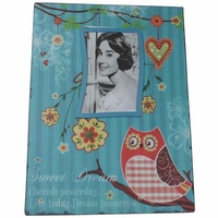 35cm Blue Owl Metal Magnetic Photo / Picture Frame Hanging Vintage Style