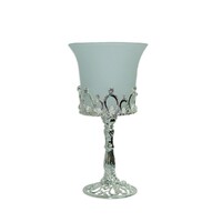 17cm Wedding Design Goblet Tea Light Holder Steel Silver Frame W/ Glass
