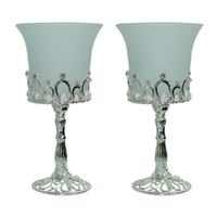 2x 17cm Wedding Design Goblet Tea Light Holder Steel Silver Frame W/ Glass